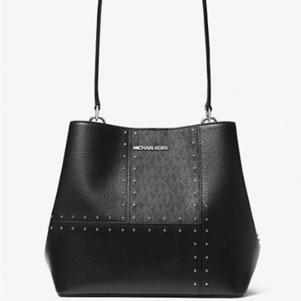 Michael Kors Pratt Medium Studded Patchwork Shoulder Bag - Picture 3 of 4